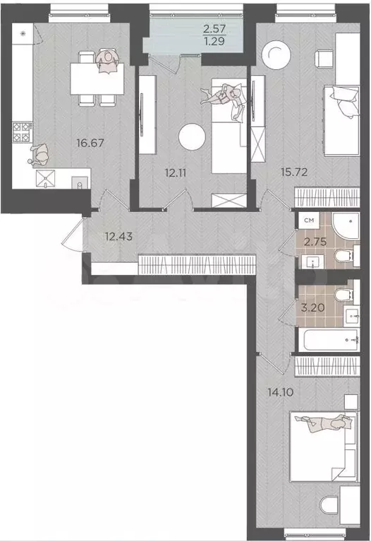 3-к. квартира, 78,3 м, 2/9 эт. - Фото 1
