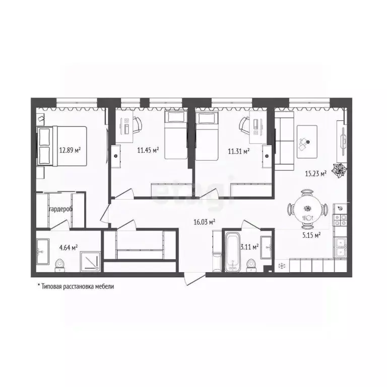 3-к кв. Тюменская область, Тюмень Харьковская ул., 72А (79.81 м) - Фото 2