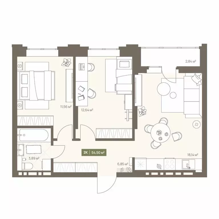 2-комнатная квартира: Кемерово, Московский проспект, 23А (54.5 м) - Фото 1