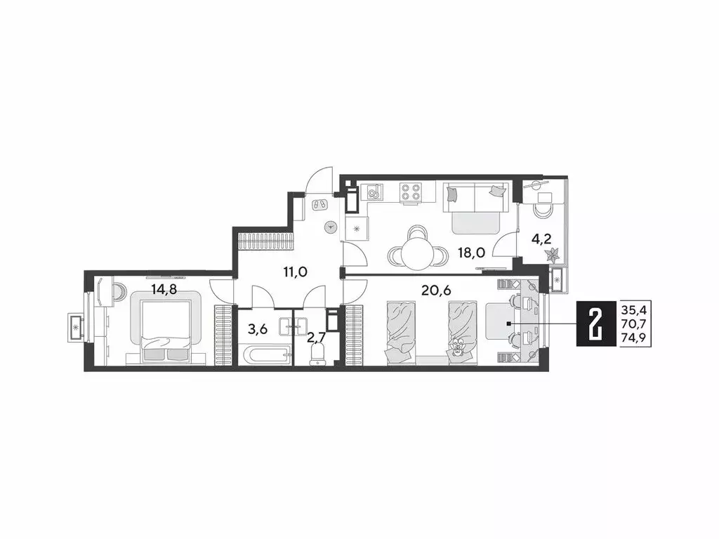 2-комнатная квартира: Краснодар, улица имени Героя Дангириева (74.9 м) - Фото 1