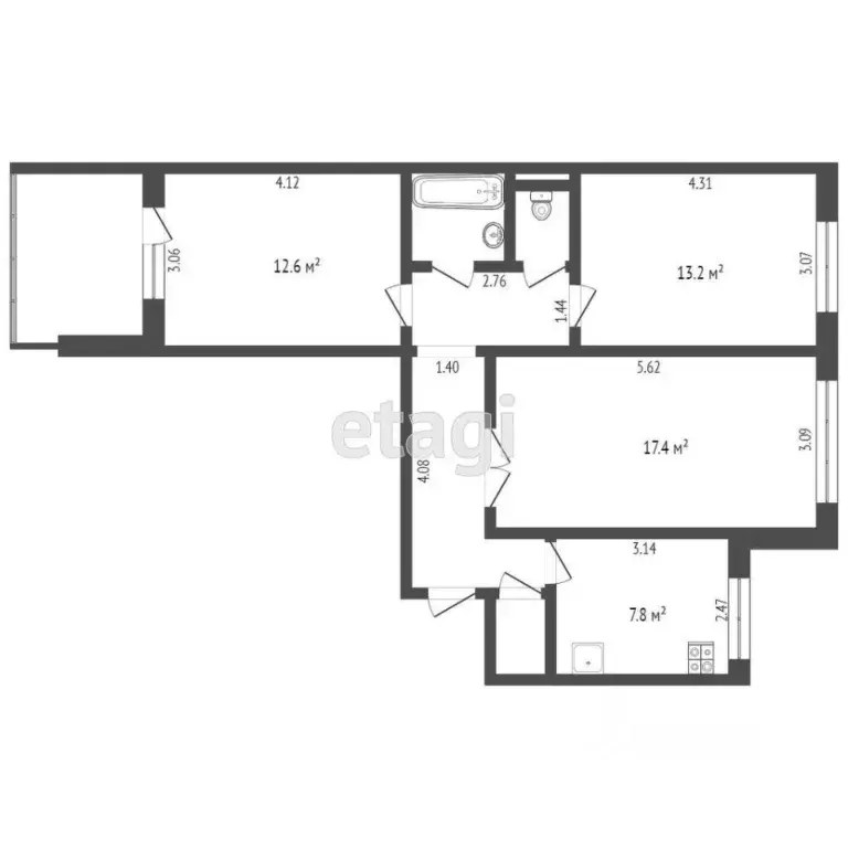 3-к кв. Тюменская область, Тюмень Народная ул., 8 (65.5 м) - Фото 1