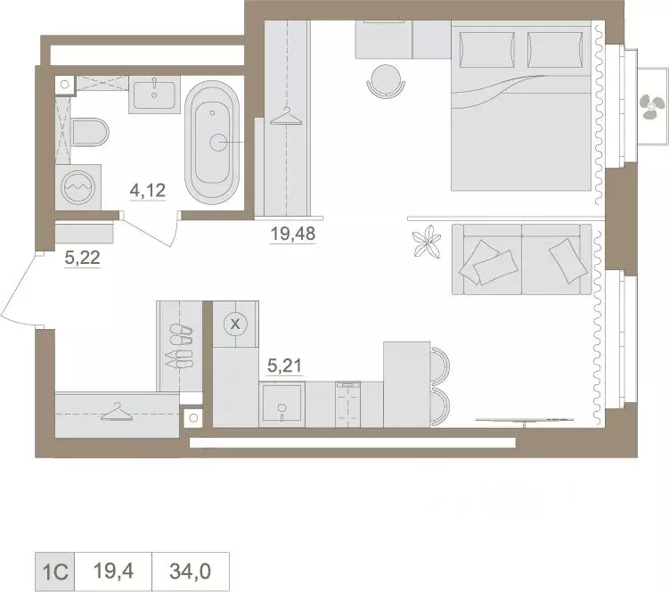 1-к кв. Башкортостан, Уфа бул. Яркий (34.03 м) - Фото 1