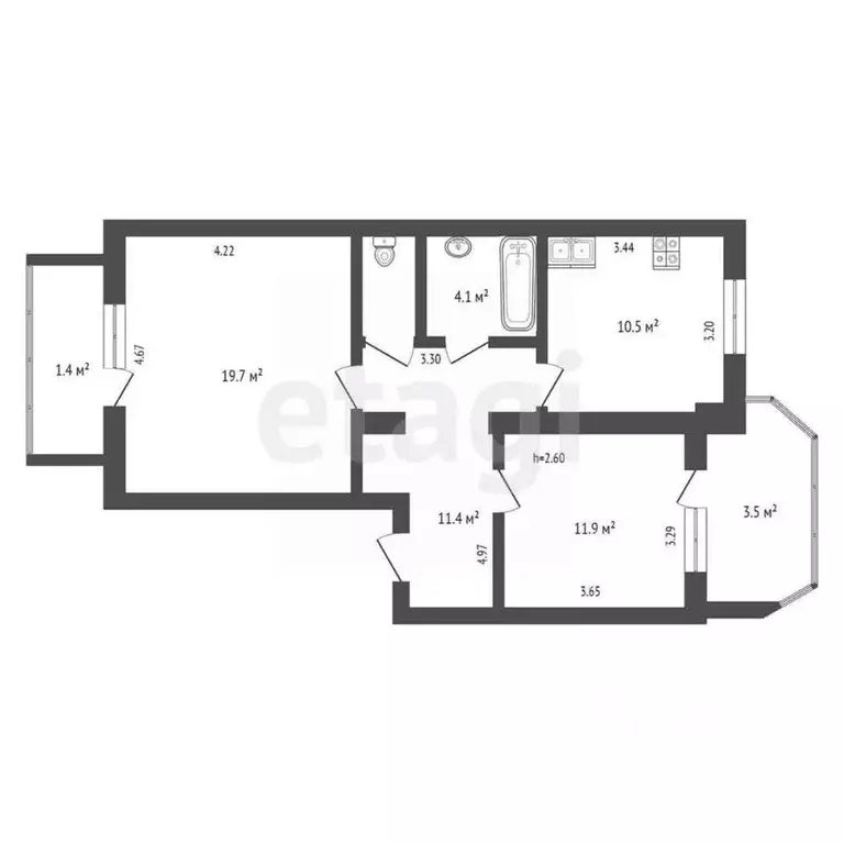 2-к кв. Карелия, Петрозаводск ул. Чапаева, 47 (64.8 м) - Фото 1