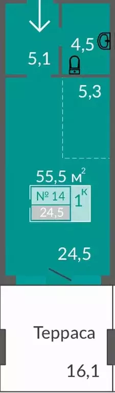 Продаётся 1-к квартира, 55.5 м - Фото 0