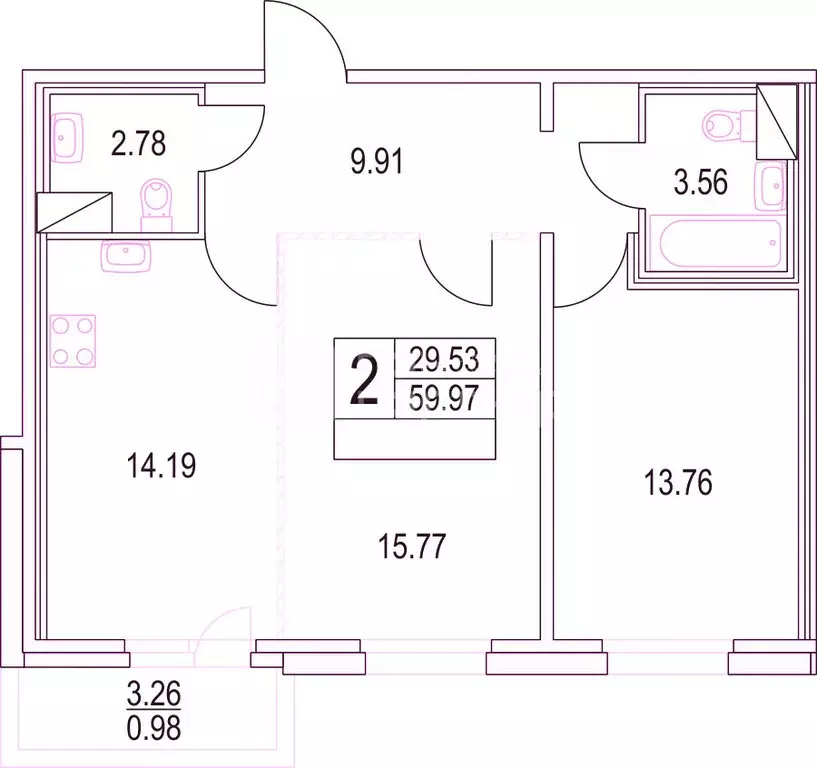 2-комнатная квартира: Санкт-Петербург, Коломяжский проспект, 13к3 (60 ... - Фото 1