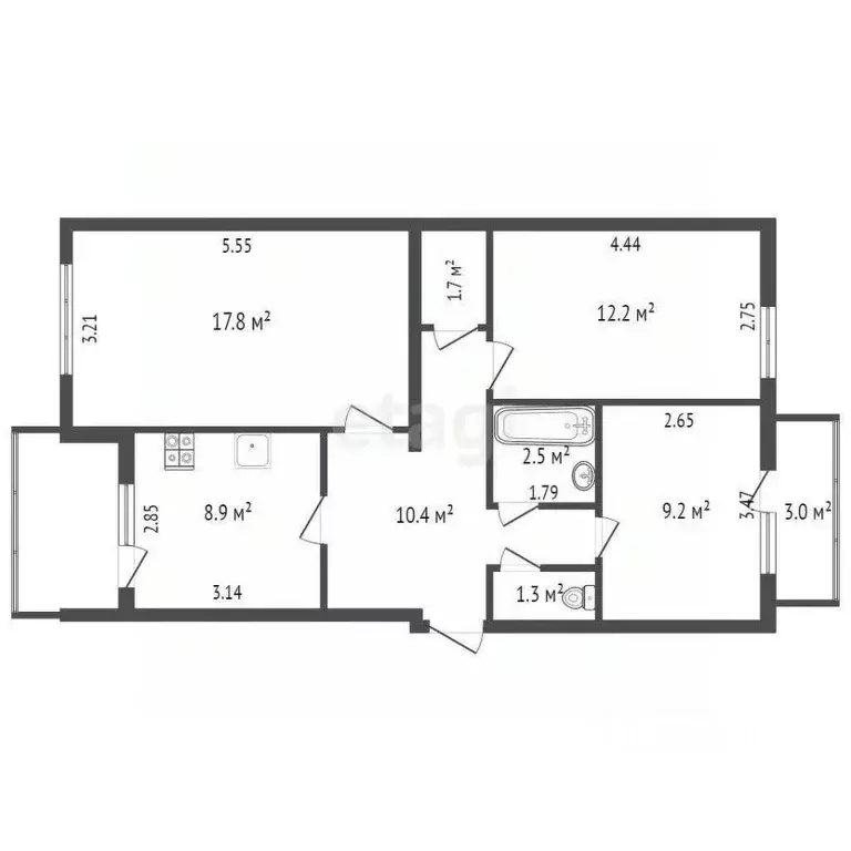 3-к кв. Крым, Черноморское пгт ул. Евпаторийская, 22 (67.4 м) - Фото 2