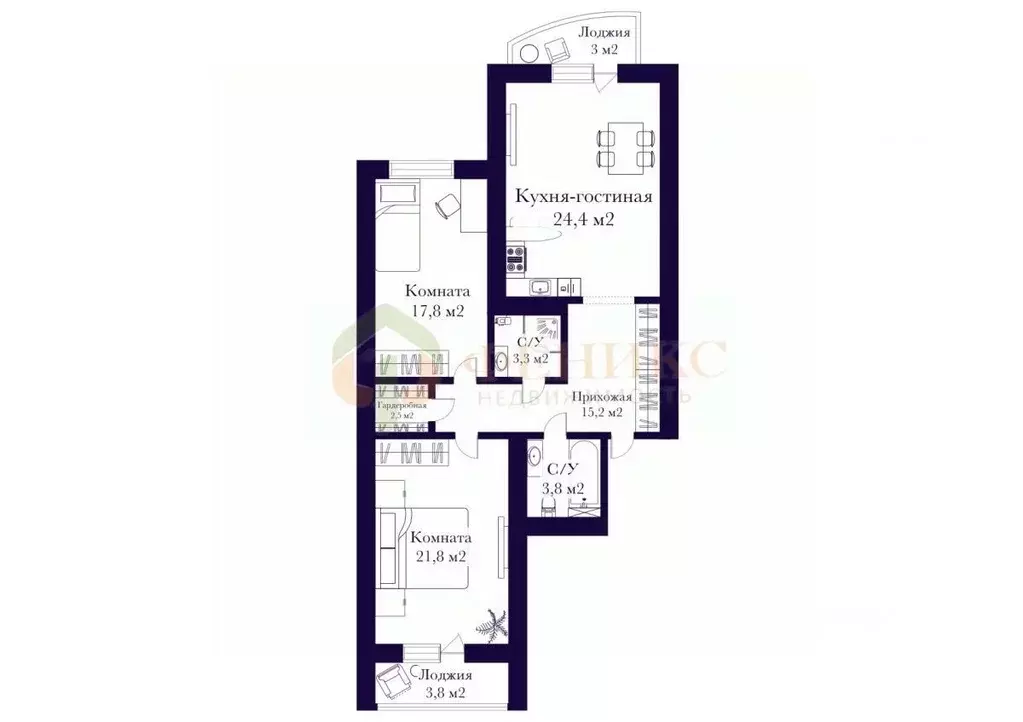 2-к кв. Санкт-Петербург пер. Клочков, 10к2 (88.8 м) - Фото 1