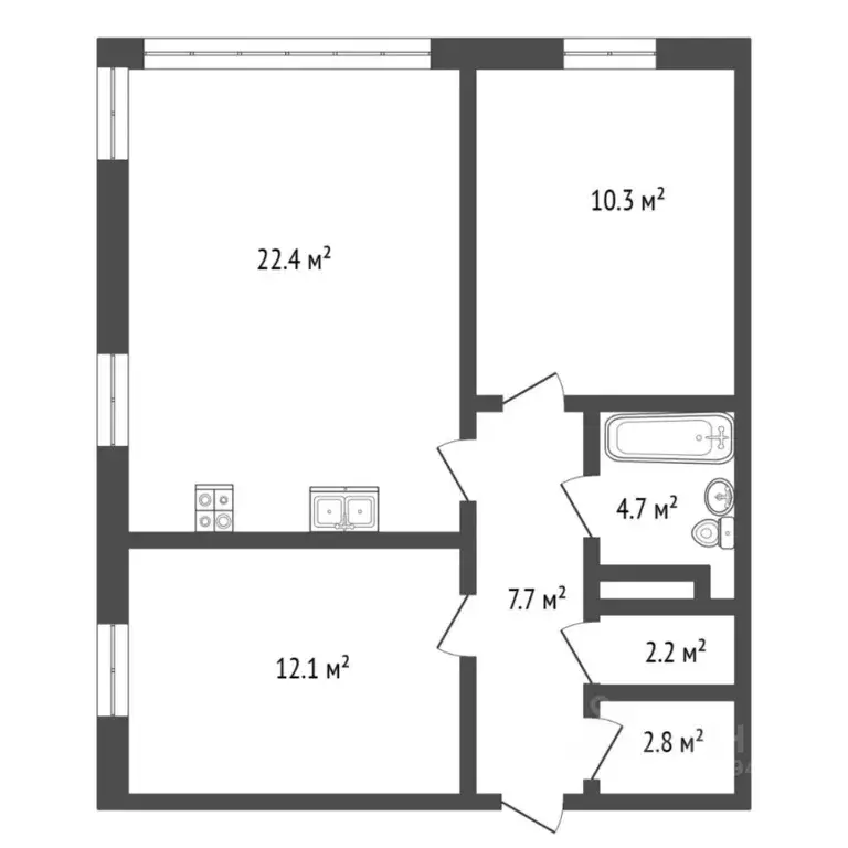 2-к кв. Тюменская область, Тюмень ул. Монтажников, 59 (55.6 м) - Фото 1