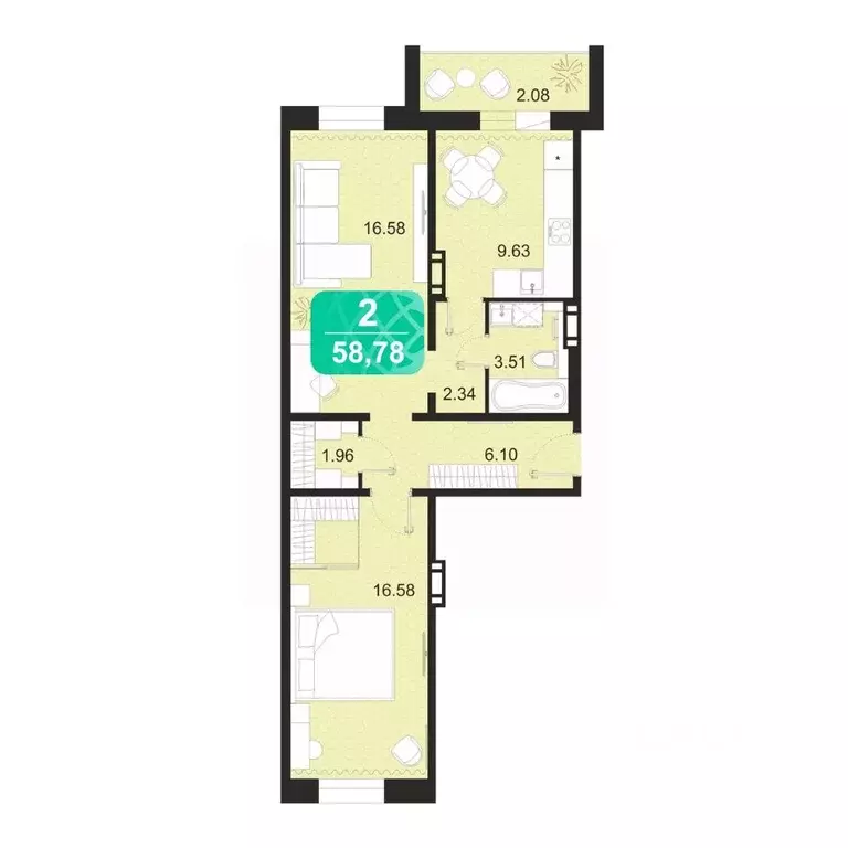 2-к кв. Забайкальский край, Чита ул. Богдана Хмельницкого, 16 (58.78 ... - Фото 1