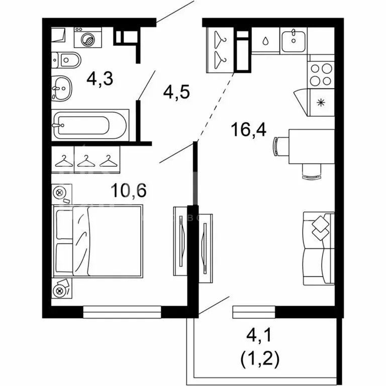 1-комнатная квартира: Сочи, улица Искры, 66/10 (37 м) - Фото 0