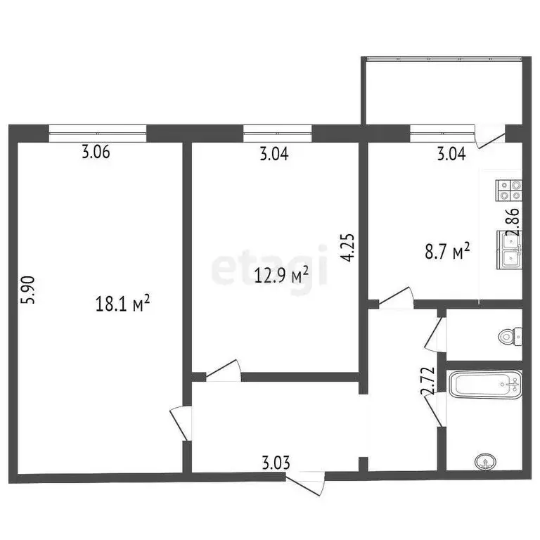 2-комнатная квартира: Сыктывкар, Первомайская улица, 36 (52.2 м) - Фото 1
