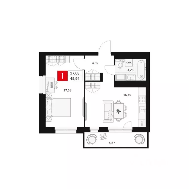 1-к кв. Башкортостан, Уфа ул. Большая Московская, 11 (45.94 м) - Фото 1