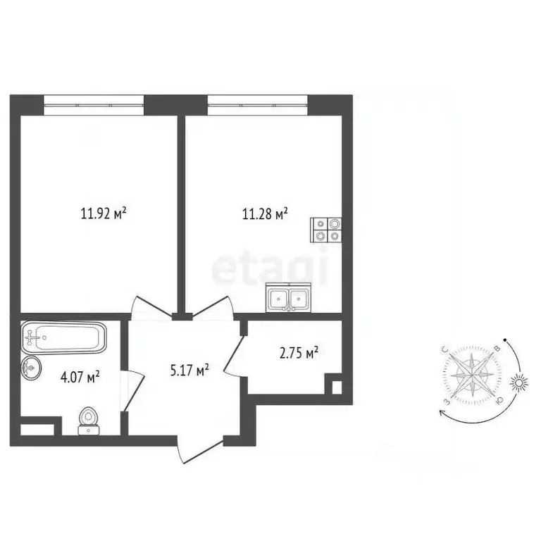 1-к кв. Москва № 3 кв-л, 6к2 (35.19 м) - Фото 2