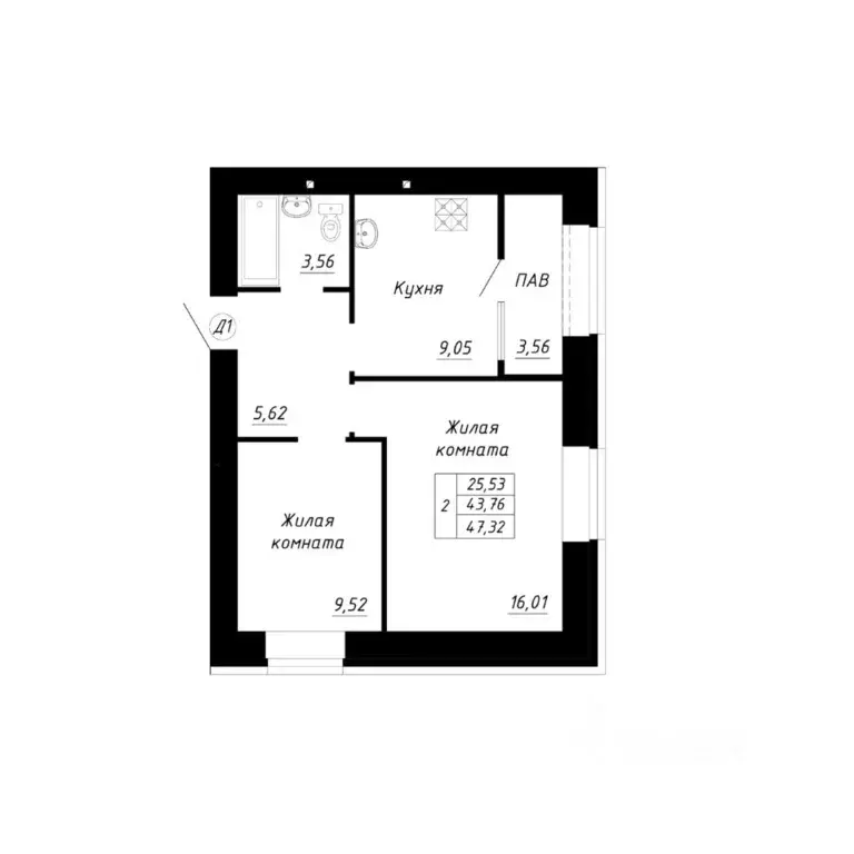 2-к кв. Башкортостан, Стерлитамак Прибрежный мкр,  (47.32 м) - Фото 1