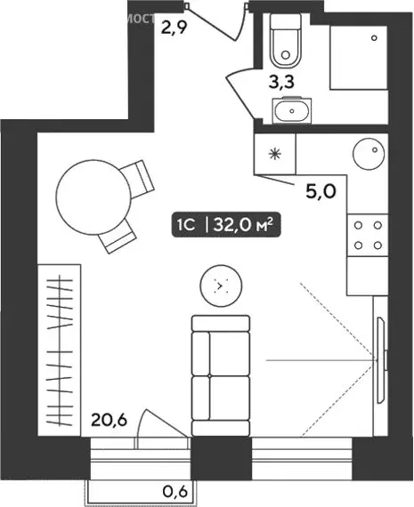 Квартира-студия: Октябрьский, жилой комплекс Альпийский квартал, 22 ... - Фото 1