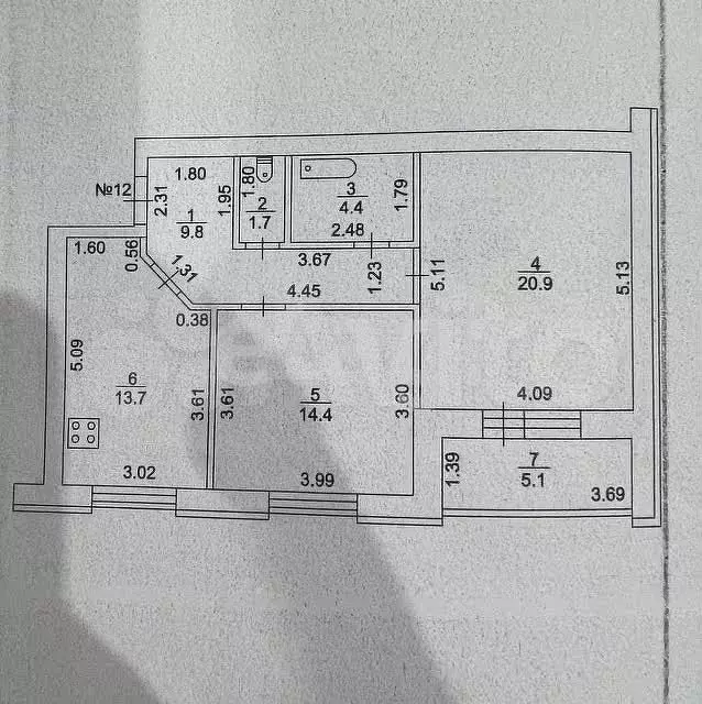 2-к. квартира, 64,9 м, 3/3 эт. - Фото 0