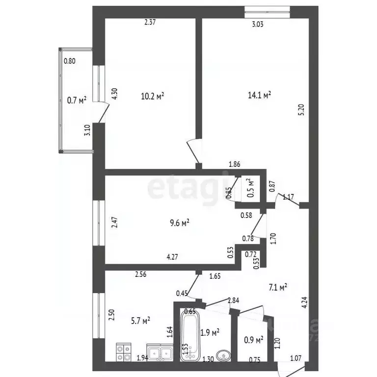 3-к кв. Башкортостан, Стерлитамак ул. Курчатова, 38 (50.0 м) - Фото 2