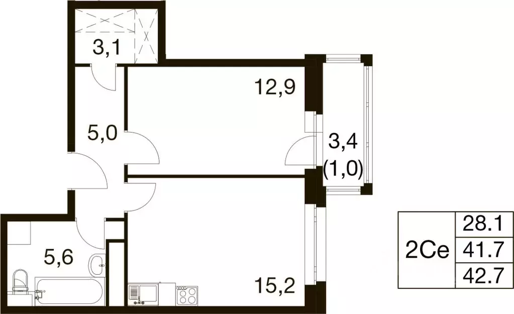 Квартира, 1 комната, 41.5 м - Фото 1
