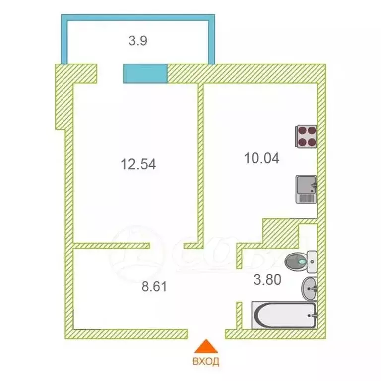 1-комнатная квартира: Тюмень, Верхнетарманская улица, 1 (35.9 м) - Фото 2