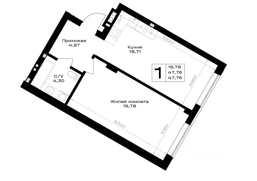 1-к кв. Калининградская область, Гурьевск Включи жилой комплекс (47.76 ... - Фото 1