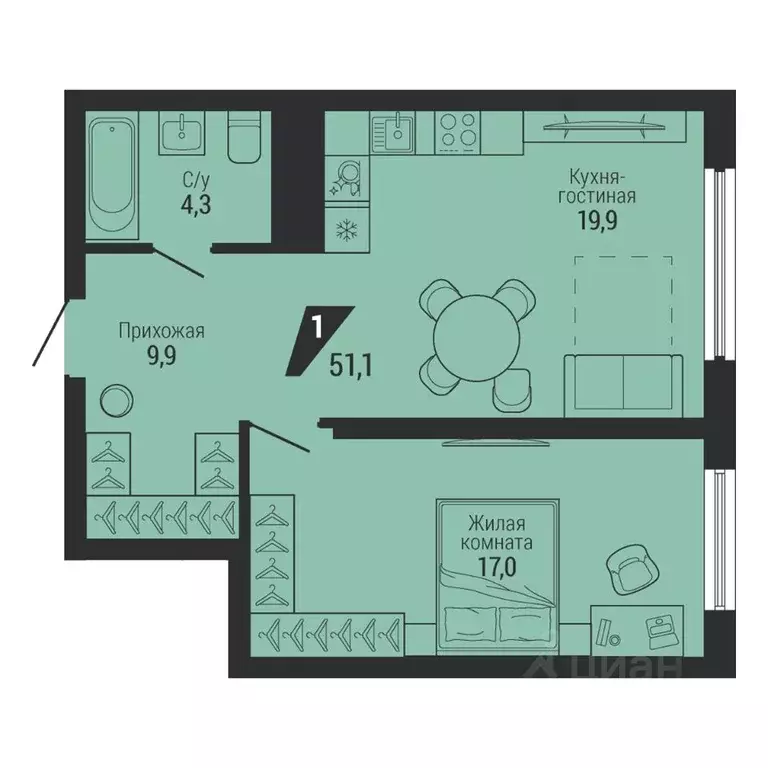 2-к кв. Свердловская область, Екатеринбург Эльмаш жилрайон, К100 жилой ... - Фото 2