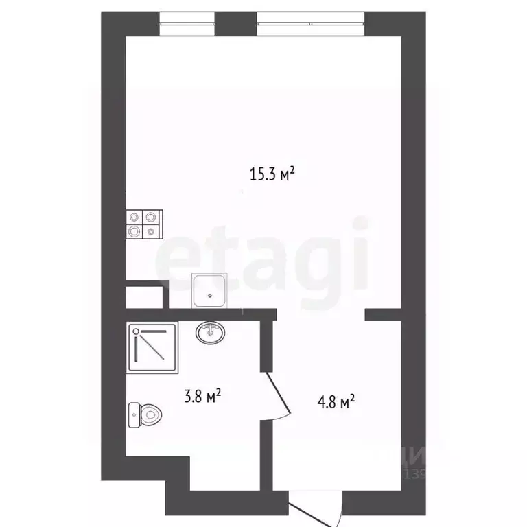 Студия Тюменская область, Тюмень ул. Юрия Рогачева, 9к2 (23.4 м) - Фото 2