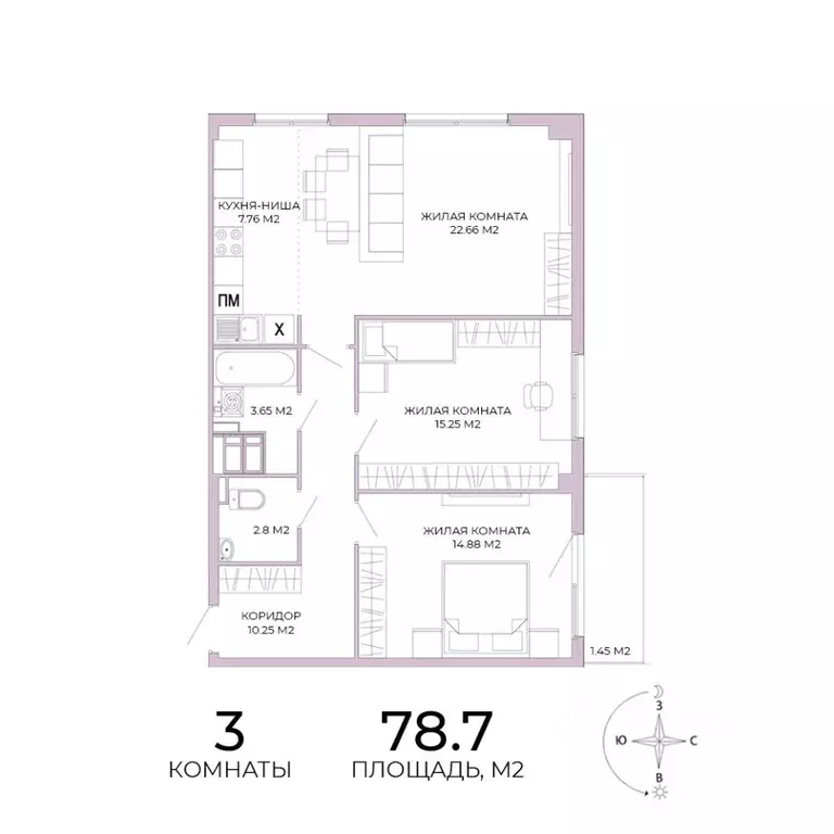 3-к кв. Пензенская область, Пенза Побочинская ул., с18 (78.7 м) - Фото 0