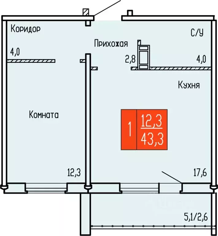 1-к кв. Курганская область, Курган ул. Карбышева, 52к1 (43.3 м) - Фото 0