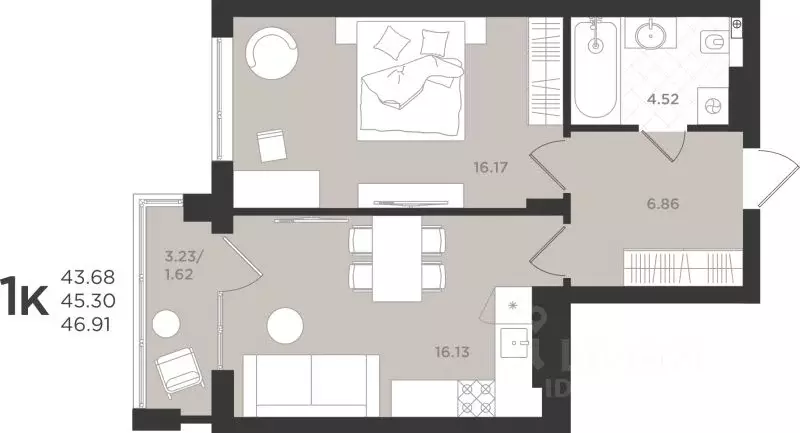 1-к кв. Калининградская область, Светлогорск  (45.3 м) - Фото 1