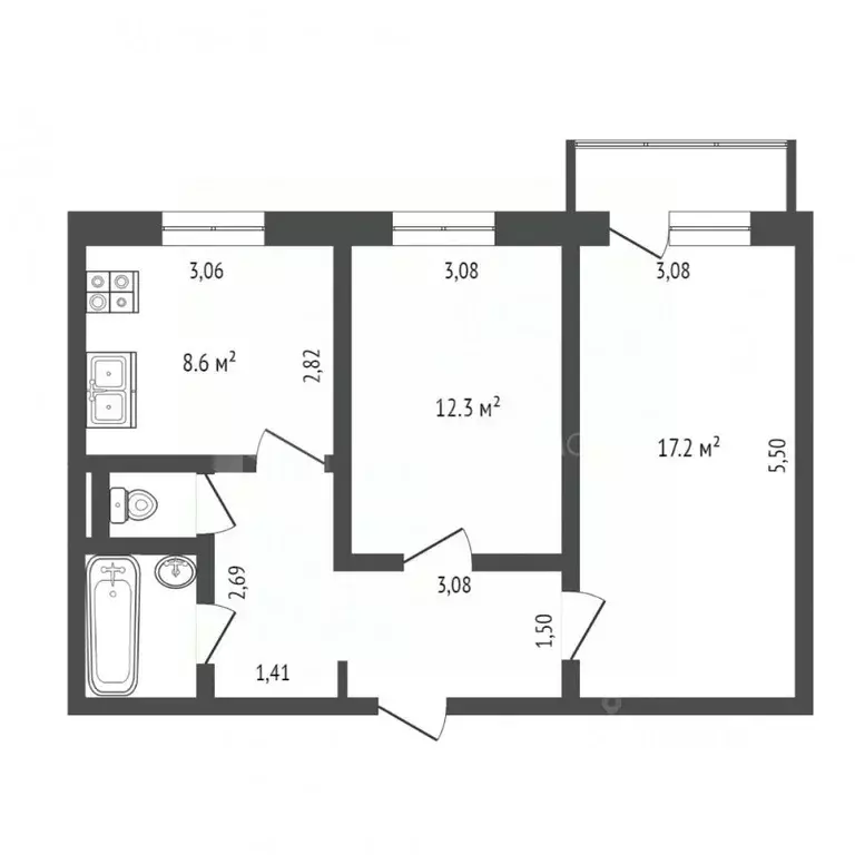 2-к кв. Тюменская область, Тюмень Народная ул., 8 (52.6 м) - Фото 1