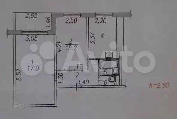 2-к. квартира, 43,3 м, 8/9 эт. - Фото 0