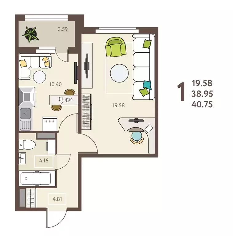 Продаётся 1-к квартира, 40.75 м - Фото 0