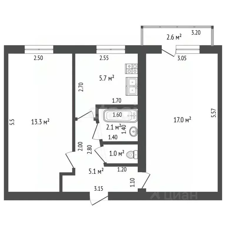 2-к кв. Башкортостан, Стерлитамак ул. Комарова, 6 (45.0 м) - Фото 2