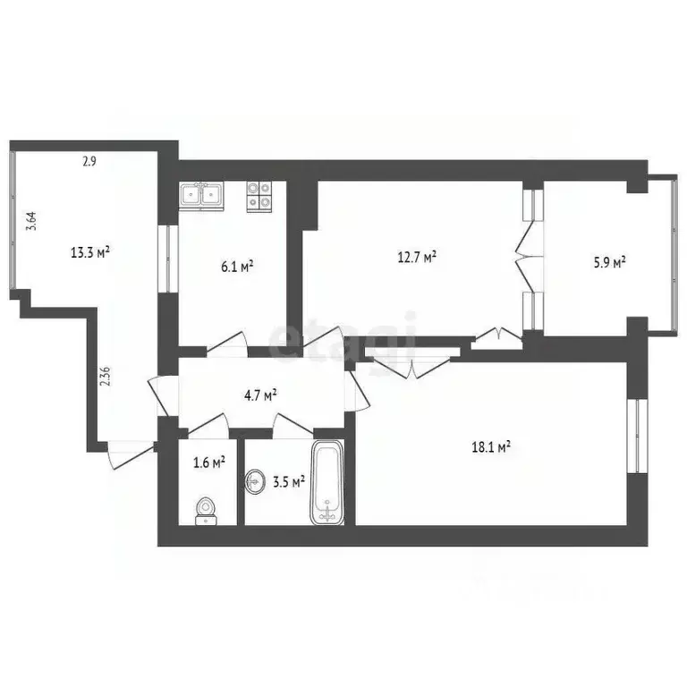 2-к кв. Севастополь ул. Новороссийская, 23 (64.0 м) - Фото 2