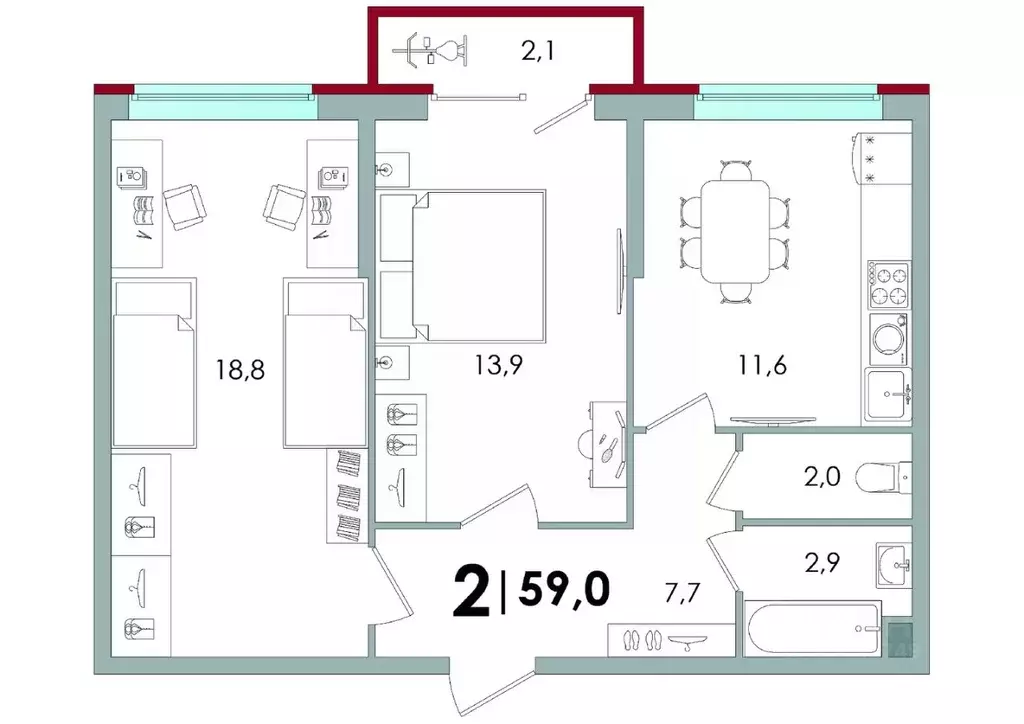 2-к кв. Тверская область, Тверь ул. С.Я. Лемешева, 6 (58.8 м) - Фото 1