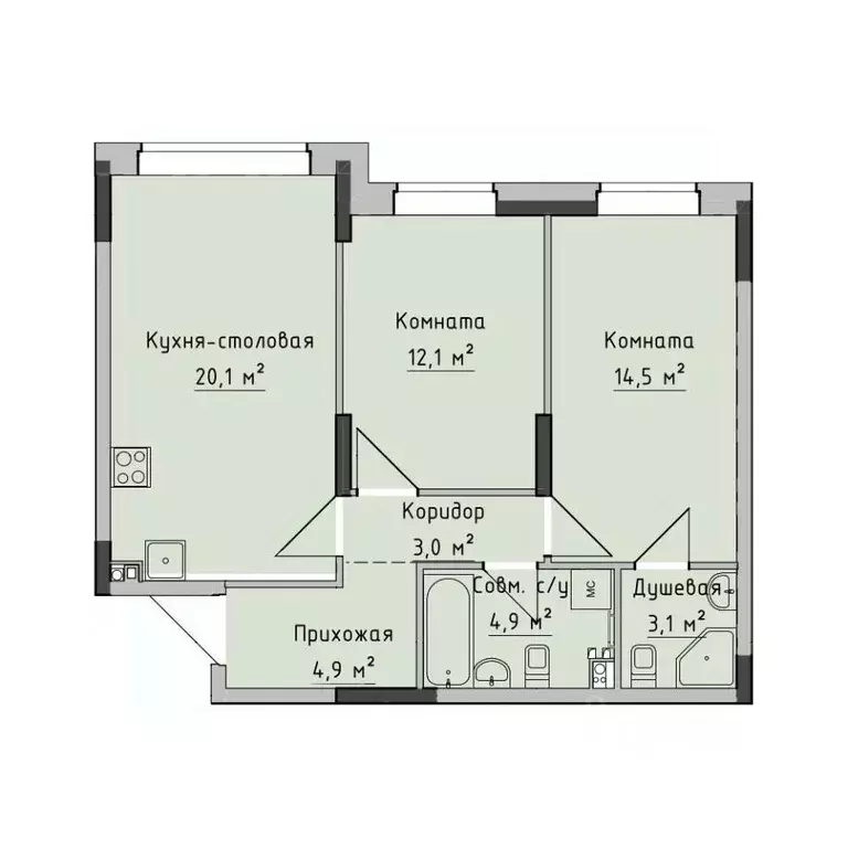 2-к кв. Удмуртия, Ижевск ул. Холмогорова, 89 (62.4 м) - Фото 1