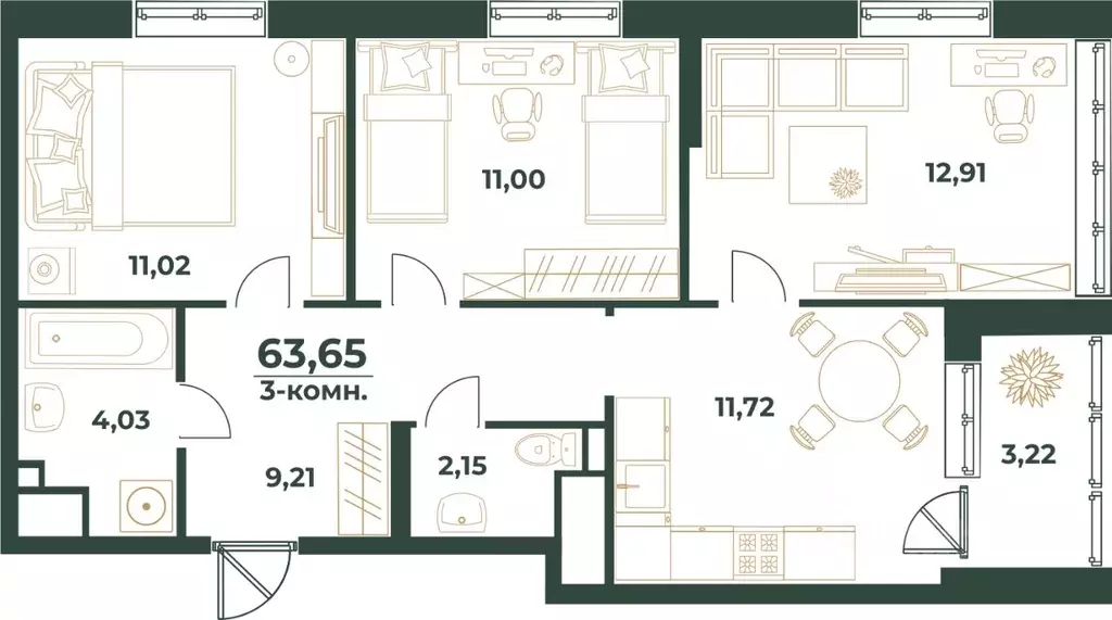 3-к кв. Башкортостан, Уфа ул. Ивана Спатара, 14 (63.65 м) - Фото 1
