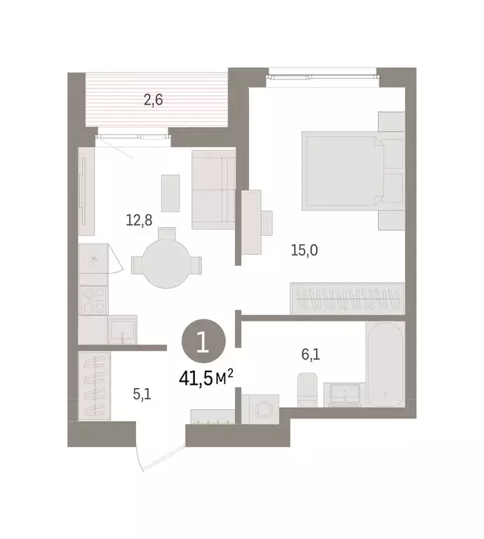 1-комнатная квартира: Пермь, микрорайон Крохалева (41.48 м) - Фото 2