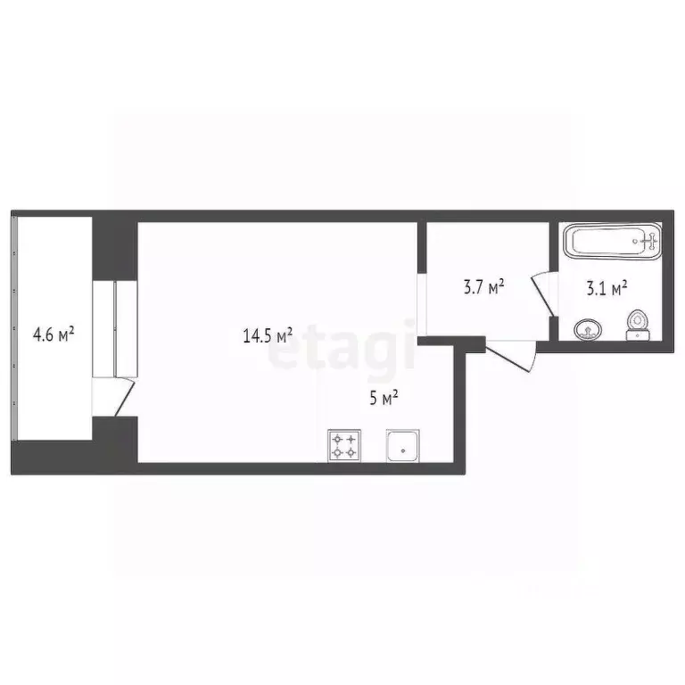 Студия Красноярский край, Красноярск ул. Мужества, 10А (26.2 м) - Фото 2