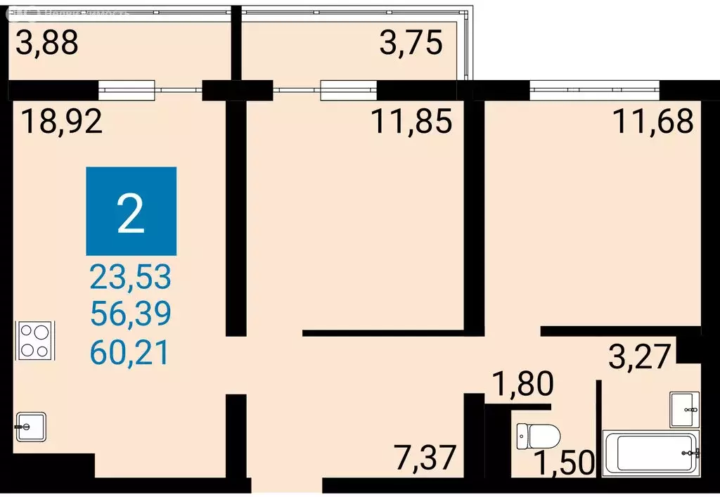 2-комнатная квартира: Анапа, улица Ленина, 235 (56.39 м) - Фото 0