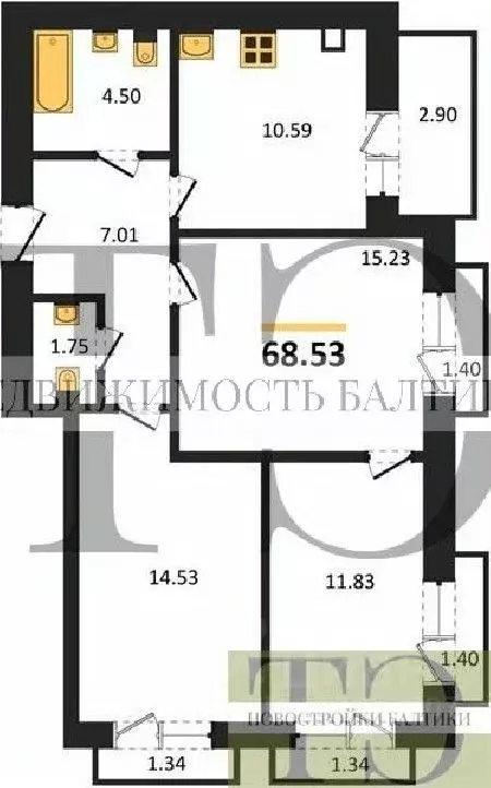 3-к кв. Калининградская область, Калининград Петровский мкр,  (68.53 ... - Фото 0