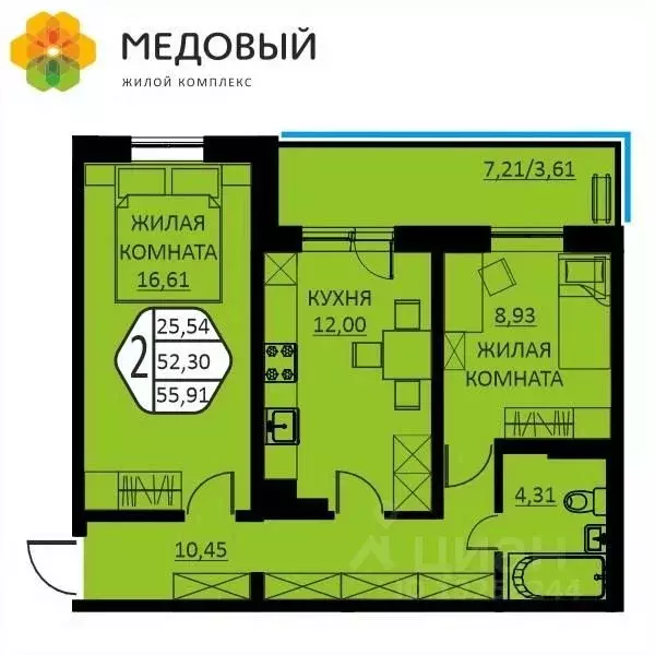 2-к кв. Пермский край, д. Кондратово ул. Г.Н. Нифантова, 12 (55.91 м) - Фото 0