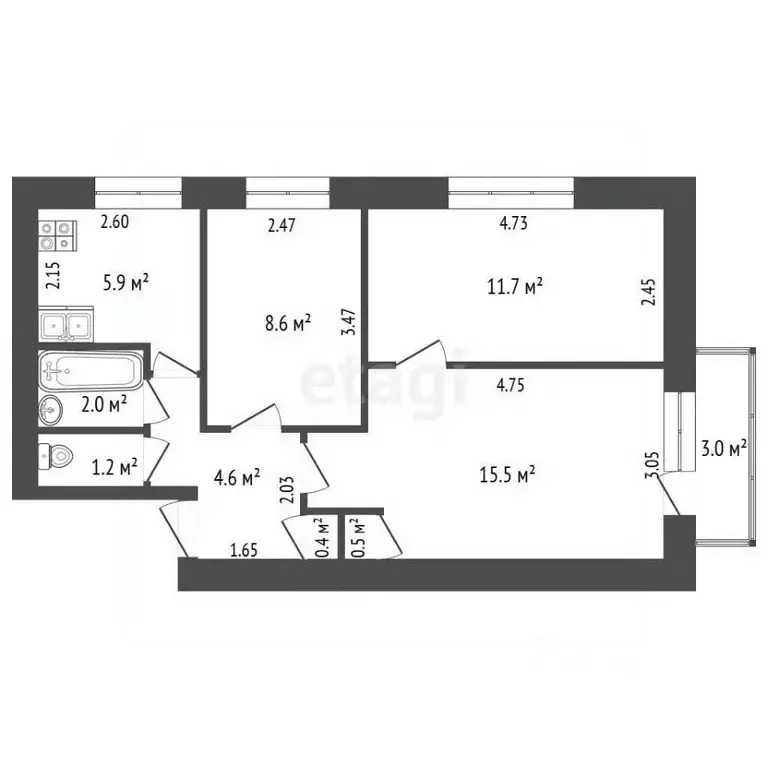 3-к кв. Крым, Евпатория просп. Победы, 10 (50.4 м) - Фото 2