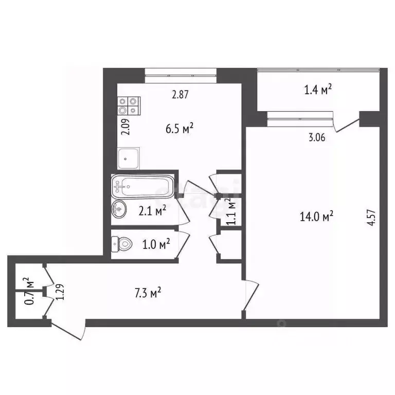 1-к кв. Мордовия, Саранск ул. Косарева, 21А (34.1 м) - Фото 2