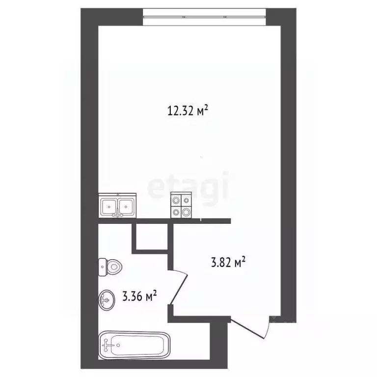 Студия Тюменская область, Тюмень ул. Лесопарковая, 1к1 (19.8 м) - Фото 1