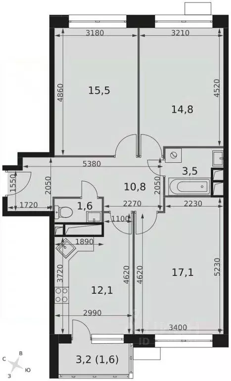 Квартира, 3 комнаты, 76.9 м - Фото 0