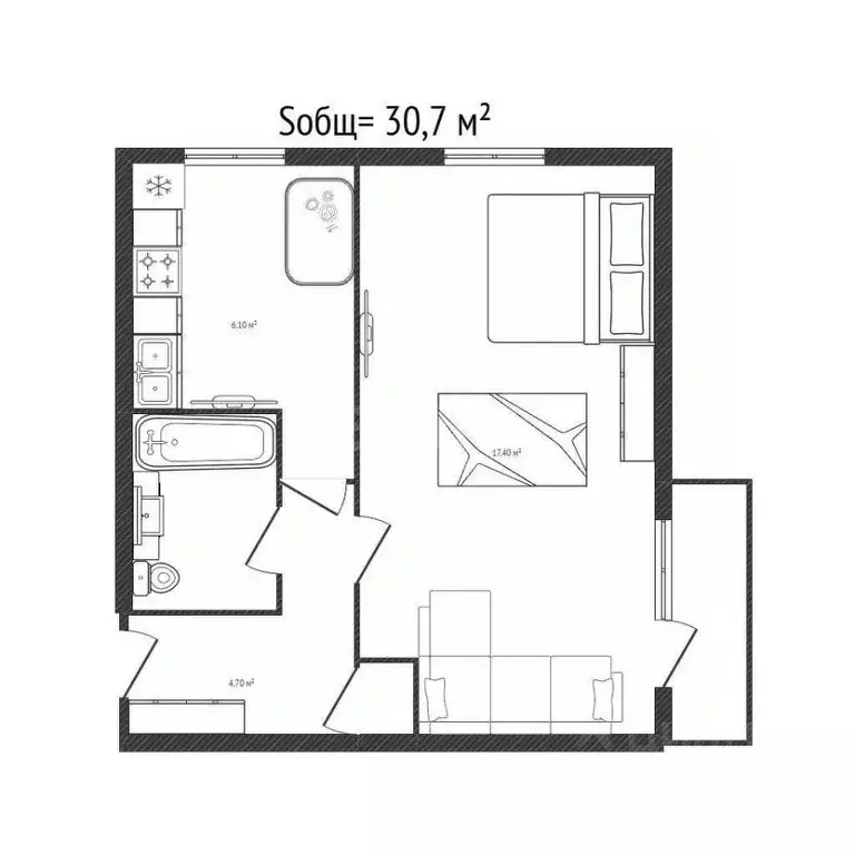 1-к кв. Брянская область, Карачев Первомайская ул., 125 (30.7 м) - Фото 2