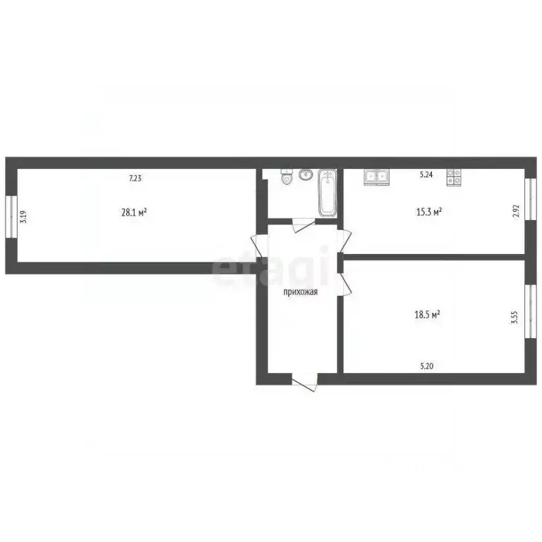 2-к кв. Томская область, Северск Сосновая ул., 16/4 (69.3 м) - Фото 2