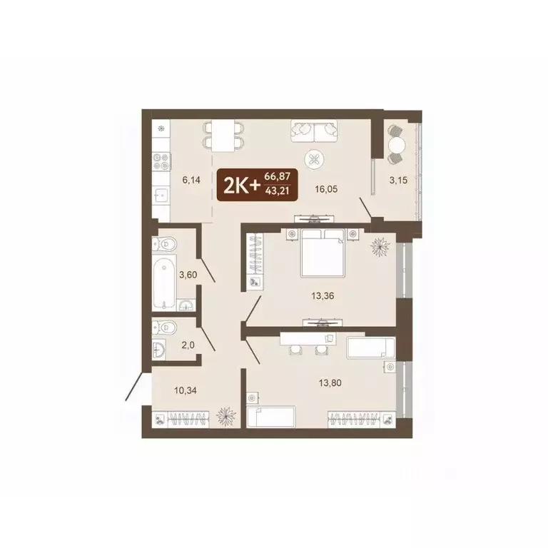 2-к кв. Кемеровская область, Кемерово 58В мкр, 1 (66.87 м) - Фото 0
