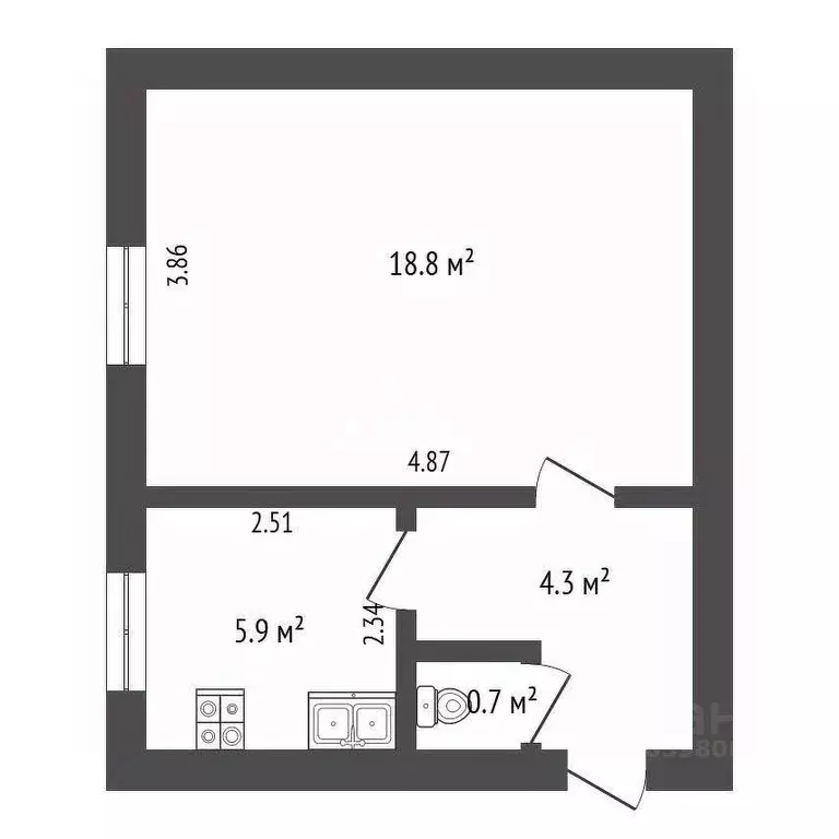 1-к кв. Крым, Сакский район, Новофедоровка пгт ул. Марченко (29.7 м) - Фото 2